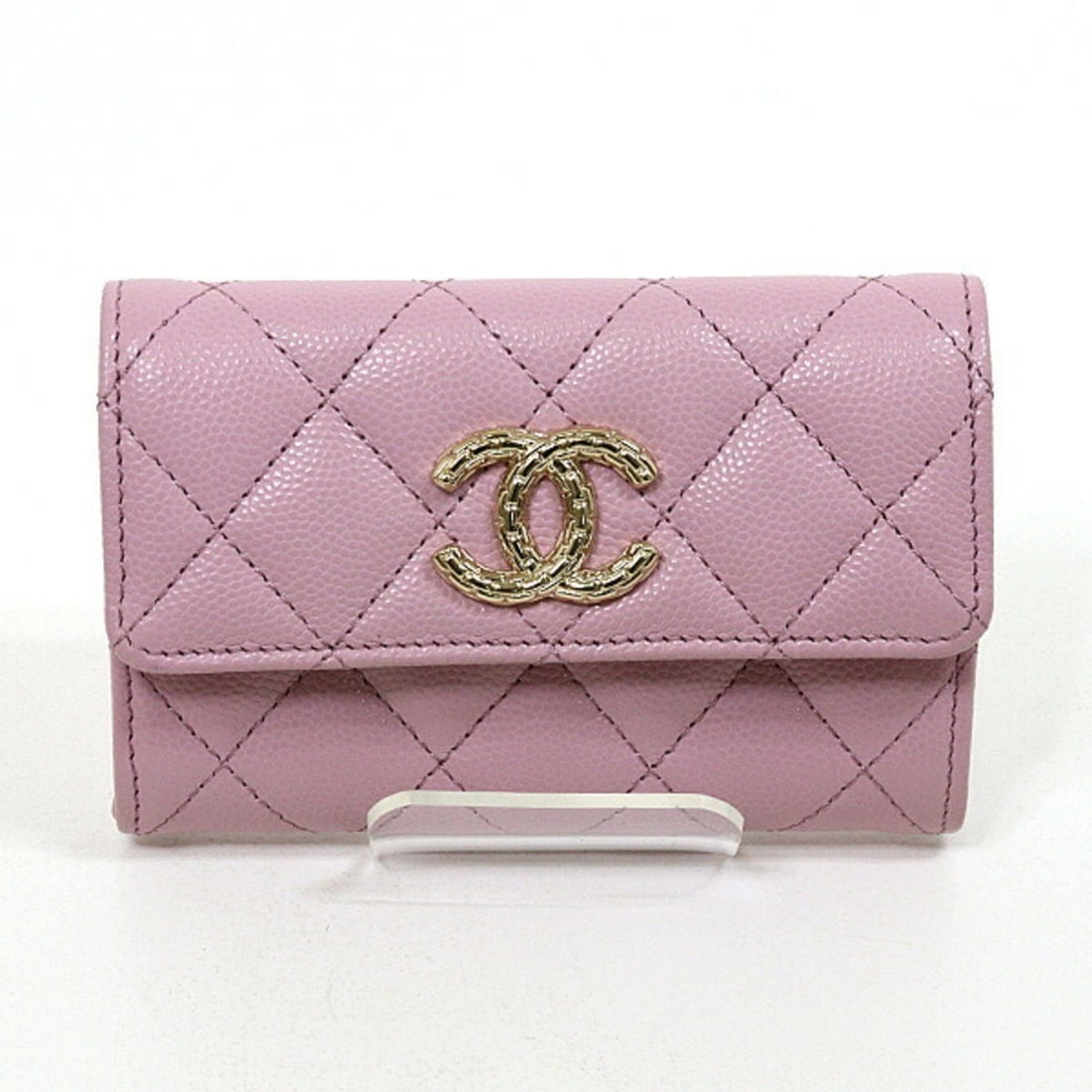 Chanel card case, caviar leather, pink, Matelassé, Coco Mark, AP3187, unused. (1 of 10)