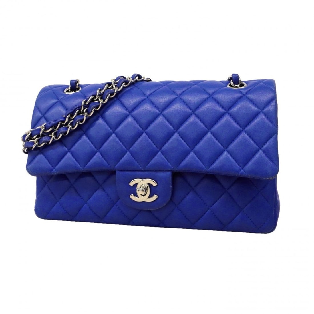 Chanel Matelassé Shoulder Bag, Double Flap, Chain, Lambskin, Blue, Women's (1 of 16)