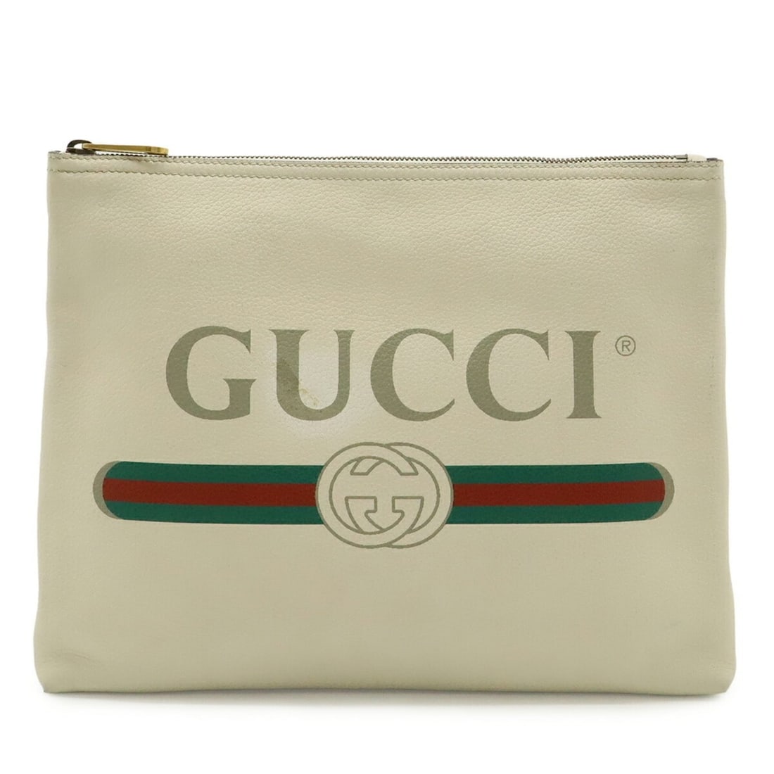 GUCCI Gucci Print Medium Portfolio Clutch Bag, Second Leather, Ivory, White, Green, Red, 500981: --- Catalog ---Category: SizeSize (HxWxD): 24.5cm x 30.5cm x 2.5cm / 9.64'' x 12'' x 0.98''Category: DesignType: Clutch bag, PouchColor: Green, Ivory, Red color, WhiteGender: Women,MenMaterial: Leathe