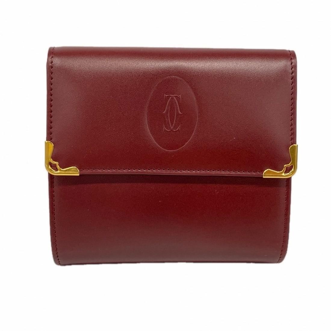 Cartier Tri-fold Wallet Must Leather Bordeaux Women's: --- Catalog ---Category: SizeSize (HxWxD): 10.5cm x 11cm x 4cm / 4.13'' x 4.33'' x 1.57''Category: DesignType: Wallet (tri-fold)Color: BordeauxGender: WomenMaterial: Leather Category: GeneralBrand: Ca