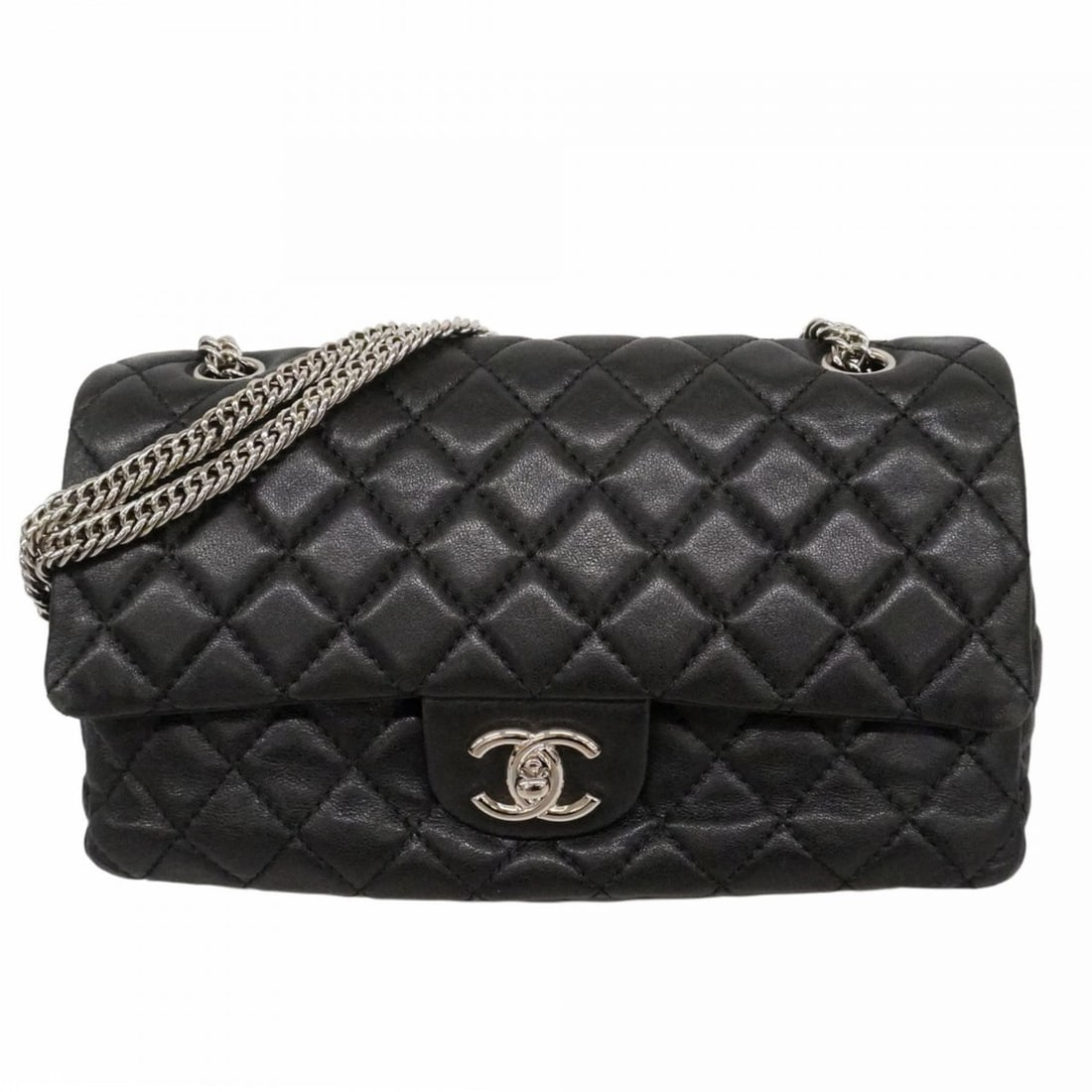 Chanel Matelassé Shoulder Bag, Double Flap, Chain, Leather, Black, Women's: --- Catalog ---Category: SizeSize (HxWxD): 16cm x 25cm x 7cm / 6.29'' x 9.84'' x 2.75''Category: DesignType: Shoulder bagColor: BlackGender: WomenMaterial: Leather Hardware Color: SilverCategory: Gene