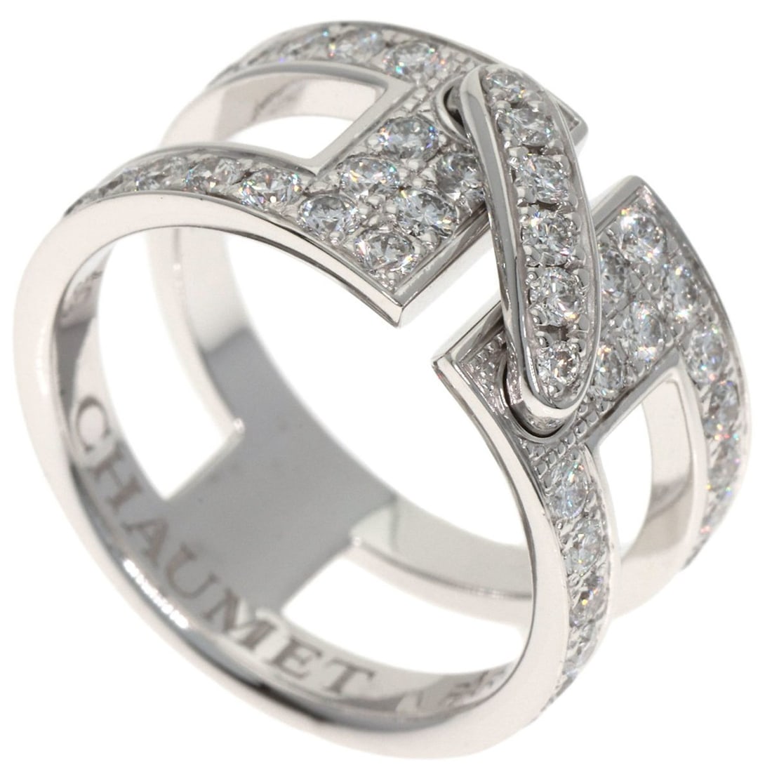 Chaumet Jeux de Liens Diamond Ring #50, 18K White Gold, Women's.: --- Catalog ---Category: SizeJP Size: 10US Size: 5.5Category: DesignColor: WhiteGender: WomenMaterial: White gold (18K)Category: GeneralBrand: Chaumet--- Item List ---Section: ConditionRanking: Rank A