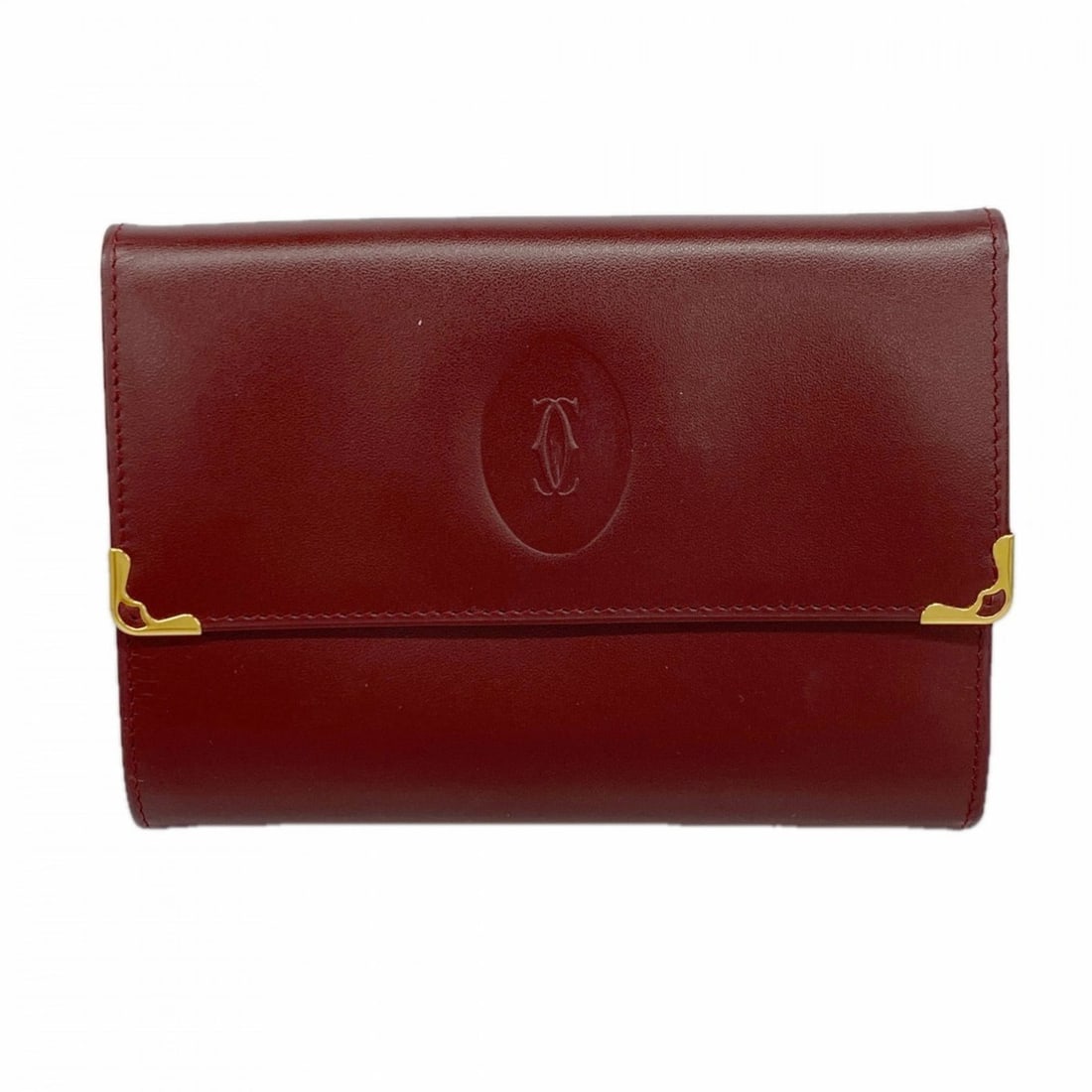 Cartier Tri-fold Wallet Must Leather Bordeaux Women's: --- Catalog ---Category: SizeSize (HxWxD): 10.5cm x 14.5cm x 3cm / 4.13'' x 5.7'' x 1.18''Category: DesignType: Wallet (tri-fold)Color: BordeauxGender: WomenMaterial: Leather Category: GeneralBrand: C