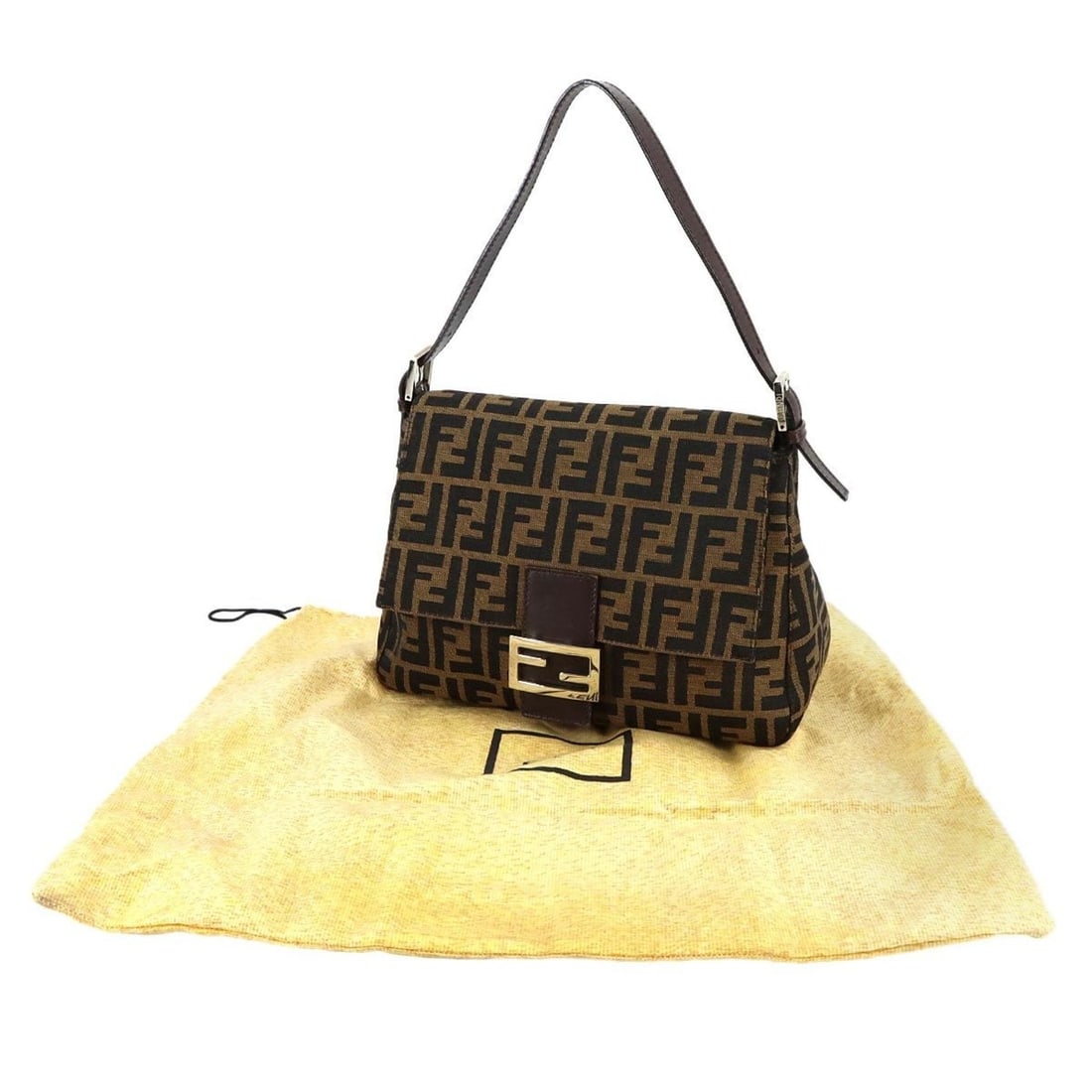 Fendi Zucca Mamma Baguette Shoulder Handbag, Canvas and Leather, Brown, 26325: --- Catalog ---Category: SizeSize (HxWxD): 20.5cm x 28cm x 12cm / 8.07'' x 11.02'' x 4.72''Category: DesignType: Handbag, Shoulder bagColor: Black, BrownGender: WomenMaterial: Canvas , Leather Categor