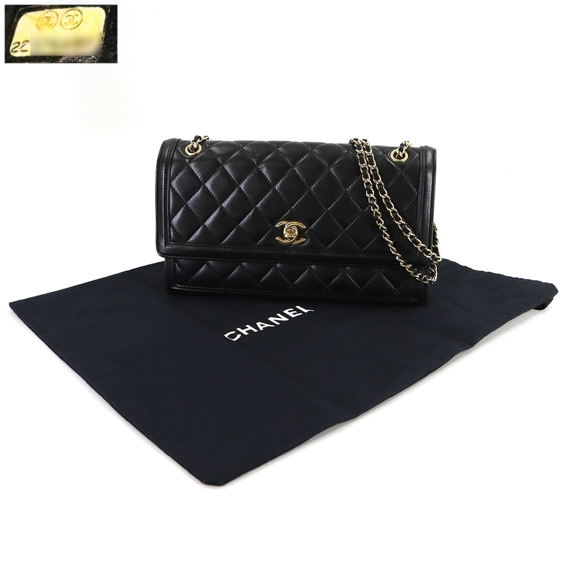 Chanel Matelasse Chain Shoulder Handbag, Lambskin, Black with Gold Hardware: --- Catalog ---Category: SizeSize (HxWxD): 15cm x 26cm x 4cm / 5.9'' x 10.23'' x 1.57''Category: DesignType: Handbag, Shoulder bagGender: WomenMaterial: Leather Leather/Fur Type: LambskinCategory: Gen