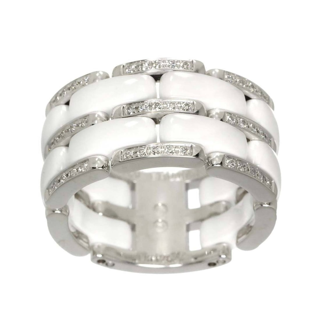 Chanel Ultra #60 Diamond Ring, Large, 18K White Gold, Ceramic 750.: --- Catalog ---Category: SizeUS Size: 10Brand Size: 60Category: DesignType: Band ringGender: Women,MenMaterial: Ceramic, White gold (18K)Category: GeneralBrand: Chanel--- Item List ---Section: Conditi