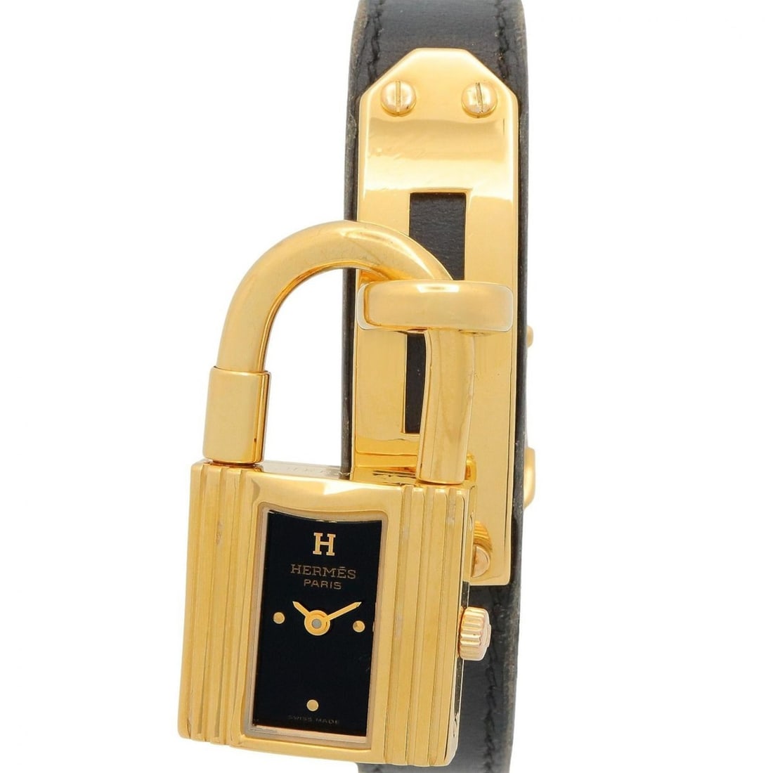 Hermes Kelly Watch, Gold Plated (GP), Leather Strap, Women's, Black, KE1.201: --- Catalog ---Category: SizeWrist Size: 16cm / 6.29''Case Diameter: 20mm / 0.79''Category: DesignType: WristwatchGender: WomenColor (Dial): BlackMaterial (Band): LeatherMaterial (Case): Gold platedCa