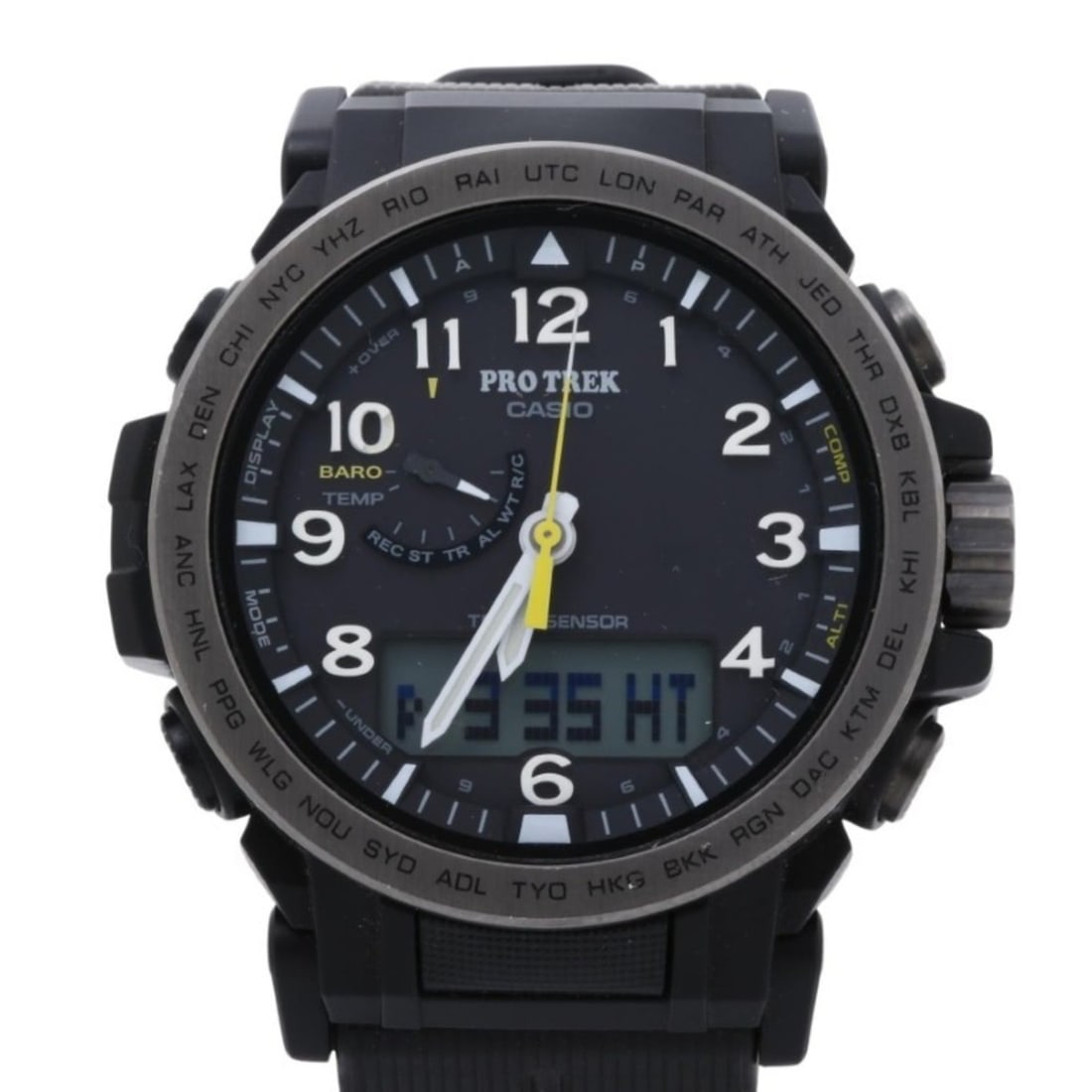 CASIO PRO TREK Climber Line PRW51Y1JF Black Resin (Biomass) / Stainless Steel Men's Watch: --- Catalog ---Category: SizeWrist Size: 14.5cm - 21.5cm / 5.7'' - 8.46''Case Diameter: 47.4mm / 1.87''Category: DesignType: WristwatchGender: MenColor (Dial): BlackMaterial (Case): Stainless steelCat