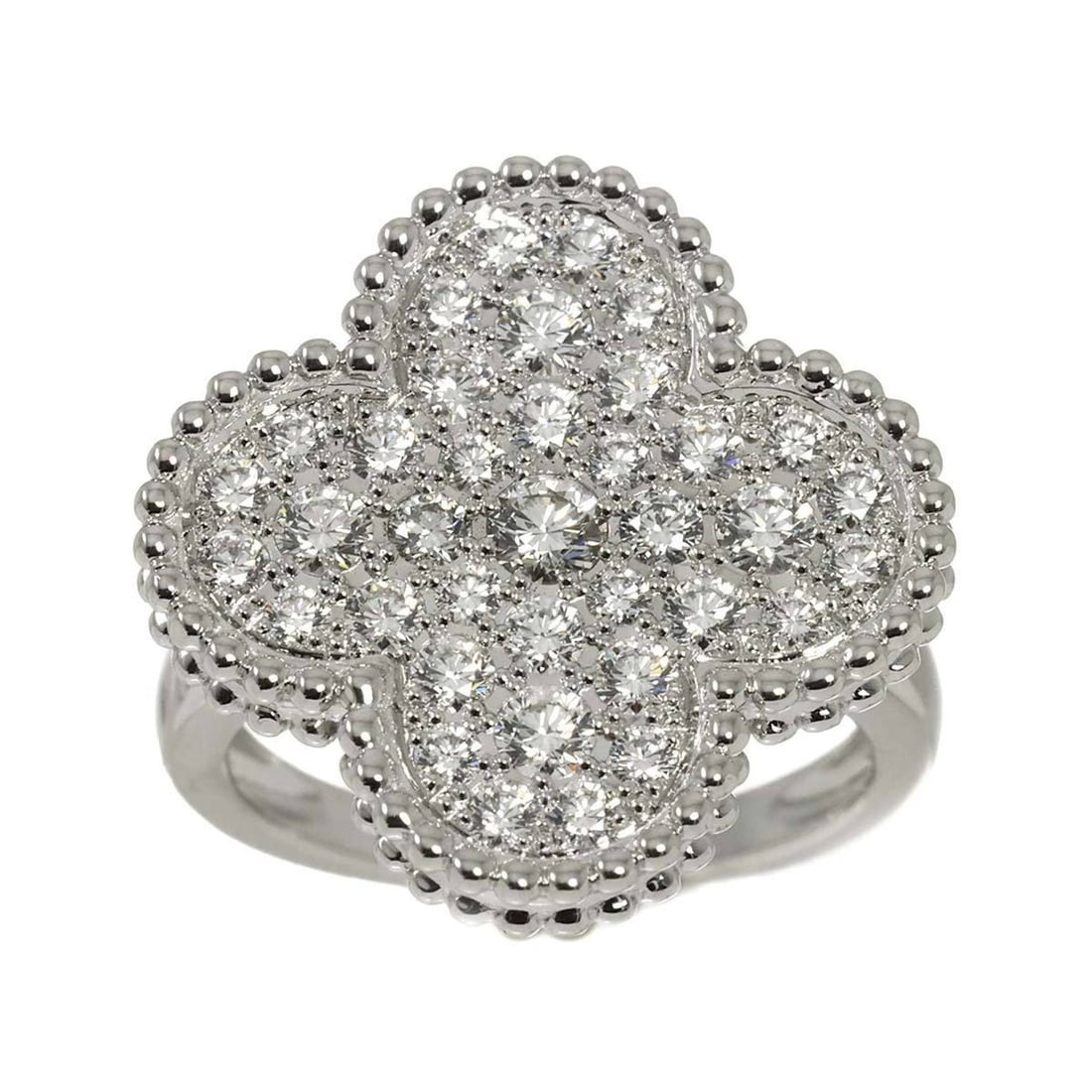 Van Cleef & Arpels Magic Alhambra #51 Ring with Diamonds, 18K White Gold (750): --- Catalog ---Category: SizeUS Size: 6Brand Size: 51Category: DesignType: Band ringGender: WomenMaterial: White gold (18K)Category: GeneralBrand: Van Cleef & Arpels--- Item List ---Section: Condition