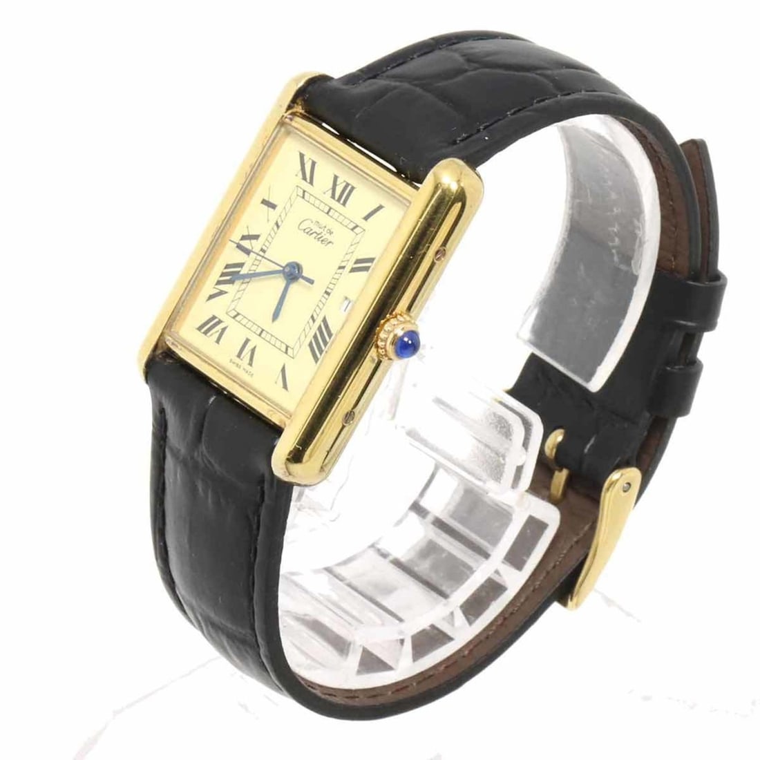 Cartier Must Tank Vermeil LM W1017454 Men's Watch, Ivory, SV925, Quartz Watch: --- Catalog ---Category: SizeWrist Size: 14.5cm - 18.5cm / 5.7'' - 7.28''Case Diameter: 25.5mm / 1''Category: DesignType: WristwatchGender: MenColor (Dial): IvoryMaterial (Band): Gold plated, Leather,