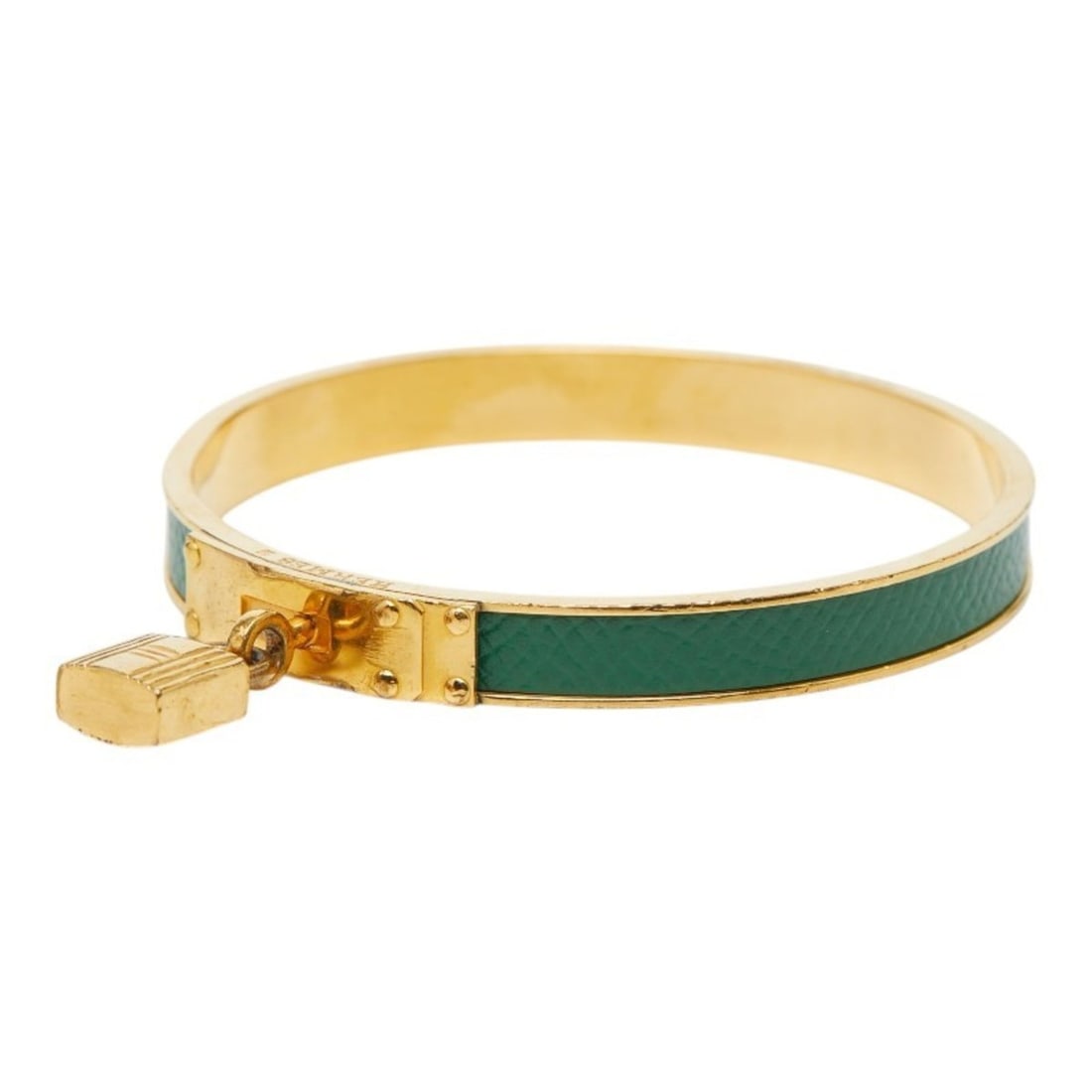 Hermes Kelly Bangle, Gold and Green Plated Leather Bangle for Women: --- Catalog ---Category: SizeWidth: 8mm / 0.31''Length: 18.5cm / 7.28''Category: DesignType: BangleColor: Gold, GreenGender: WomenMaterial: LeatherCategory: GeneralLine: KellyBrand: Hermes--- Item Lis