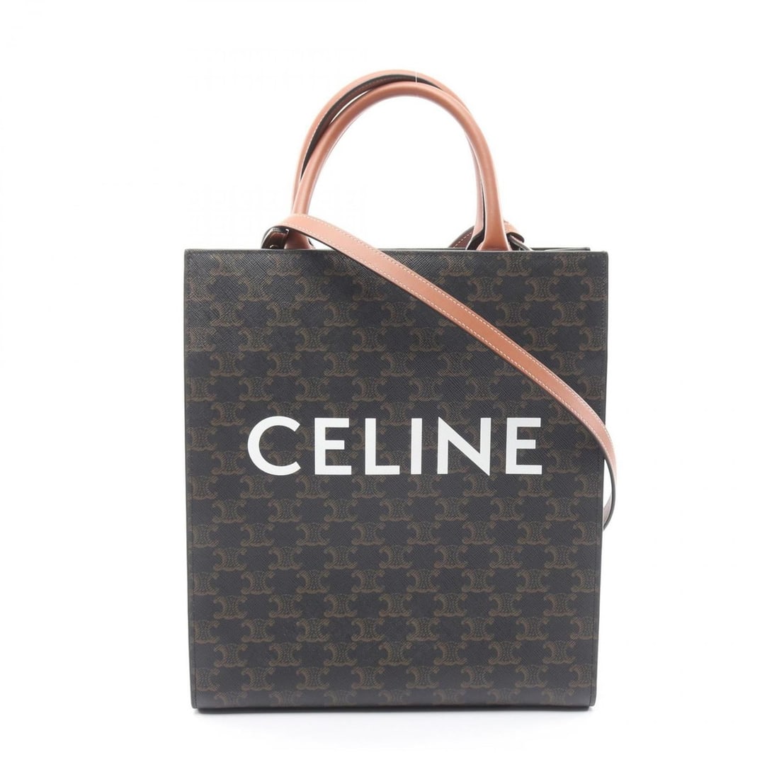 Celine Small Vertical Cabas Triomphe Tote Bag Handbag, Coated Canvas Leather, Women's, Black/Brown: --- Catalog ---Category: SizeSize (HxWxD): 32.5cm x 28cm x 8cm / 12.79'' x 11.02'' x 3.14''Category: DesignType: Handbag, Tote bagColor: Black, BrownGender: WomenMaterial: Coated canvas , Leather Cate