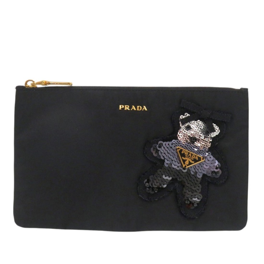 Like New Prada Nylon Bear Black Handbag Pouch (0655PRADA): --- Catalog ---Category: SizeSize (HxWxD): 11.5cm x 19.5cm x 1cm / 4.52'' x 7.67'' x 0.39''Category: DesignType: PouchColor: BlackGender: WomenMaterial: Nylon Category: GeneralBrand: PradaCountry of O