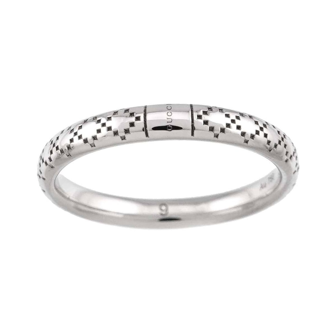Gucci Diamantissima #9 Ring, 18K WG White Gold 750: --- Catalog ---Category: SizeJP Size: 8.5US Size: 4.5Category: DesignType: Band ringGender: WomenMaterial: White gold (18K)Category: GeneralBrand: Gucci--- Item List ---Section: ConditionRanking: Rank