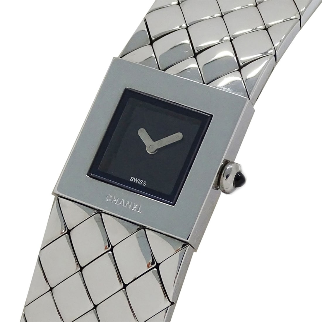 Chanel women's watch, brand name, Matelassé, quartz, stainless steel (SS), H0009, silver, black,: --- Catalog ---Category: SizeWrist Size: 17cm / 6.69''Case Diameter: 19mm / 0.75''Category: DesignType: WristwatchGender: WomenColor (Dial): BlackMaterial (Band): Stainless steelMaterial (Case): Stain