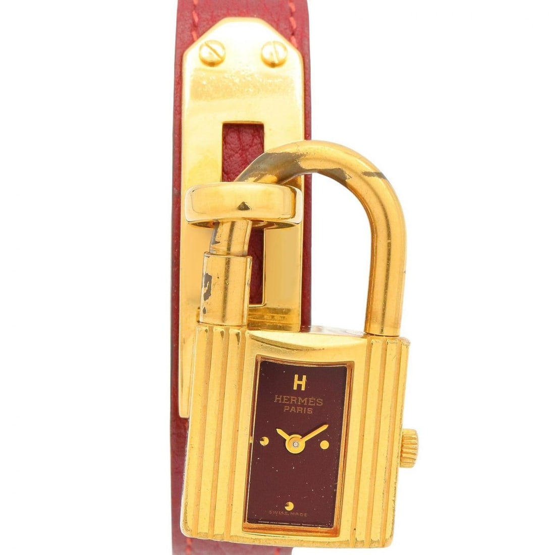 Hermes Kelly Watch, Gold Plated (GP), Leather Strap, Women's, Bordeaux (KE1.201): --- Catalog ---Category: SizeWrist Size: 16cm / 6.29''Case Diameter: 20mm / 0.79''Category: DesignType: WristwatchGender: WomenColor (Dial): BordeauxMaterial (Band): Gold plated, LeatherMaterial (Case