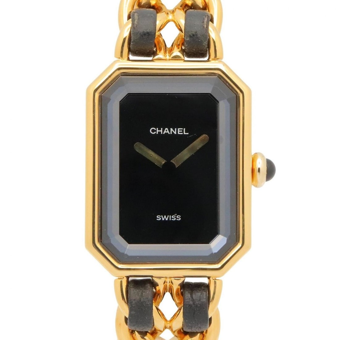 Chanel CHANEL Première M Wristwatch, Gold Plated (GP), Leather Strap, Women's, Black, H0001 (1 of 15)