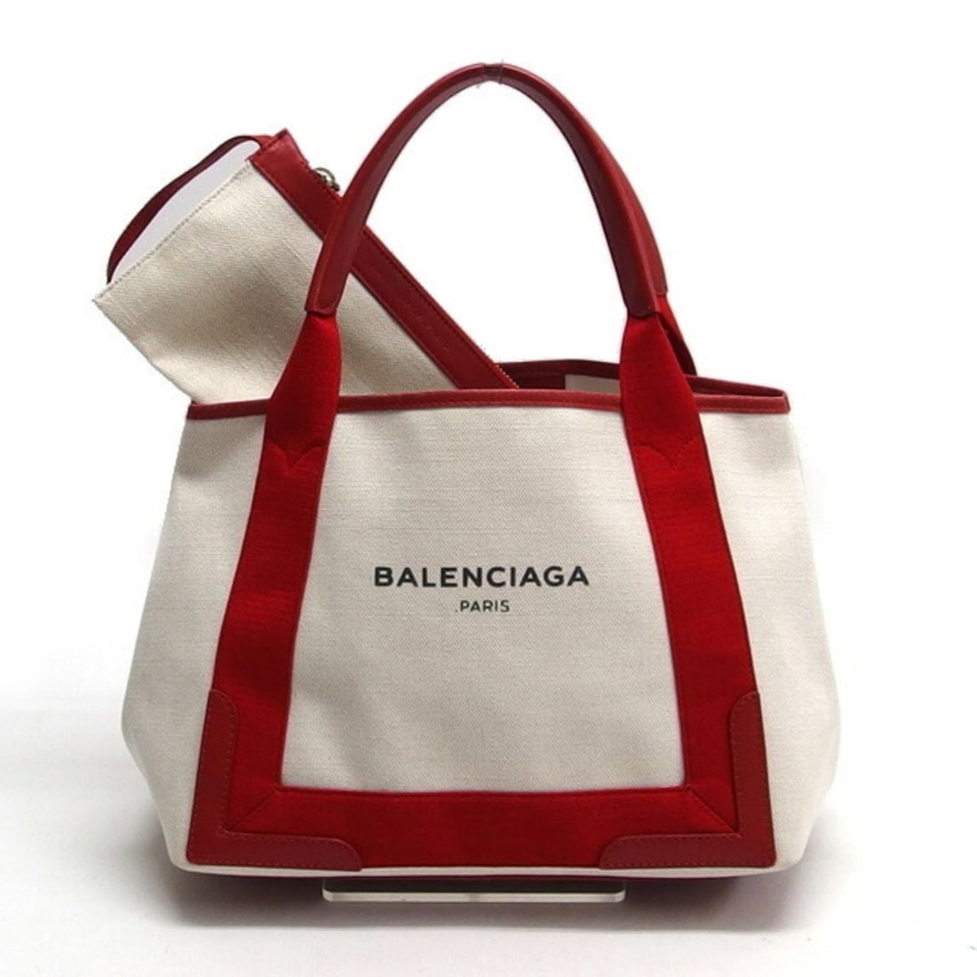 Balenciaga Navy Cabas S Tote Bag, White x Red: --- Catalog ---Category: SizeSize (HxWxD): 24cm x 30cm x 17cm / 9.44'' x 11.81'' x 6.69''Category: DesignType: Handbag, Tote bagColor: Red color, WhiteGender: Women,MenMaterial: Canvas , Leather