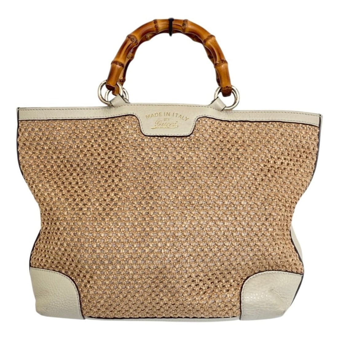 GUCCI Bamboo Handle Straw Tote Bag 338965 Natural Women's: --- Catalog ---Category: SizeSize (HxWxD): 26cm x 37.5cm x 13cm / 10.23'' x 14.76'' x 5.11''Category: DesignType: Tote bagGender: WomenMaterial: Straw , Leather Category: GeneralBrand: Gucci--- Item L
