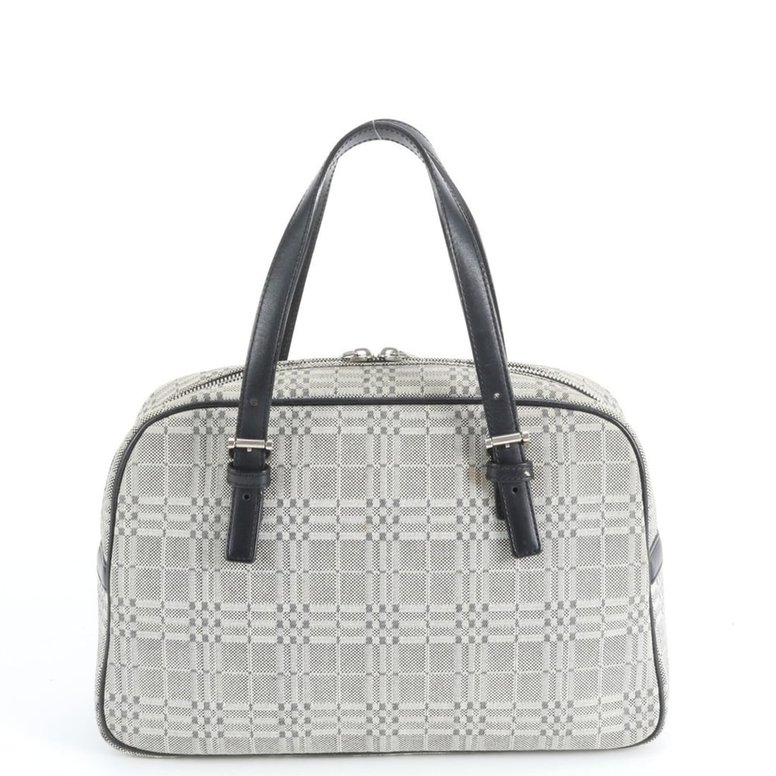 Burberry Check Leather Canvas Handbag Tote Bag, Gray, Women's: --- Catalog ---Category: SizeSize (HxWxD): 19cm x 30cm x 11cm / 7.48'' x 11.81'' x 4.33''Category: DesignType: Handbag, Tote bagColor: Black, GrayGender: WomenMaterial: Leather , Canvas Category: Gene