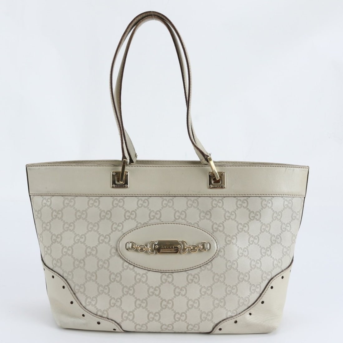 Gucci Guccissima 145993 Leather Tote Bag Shoulder Handbag for Women: --- Catalog ---Category: SizeSize (HxWxD): 22cm x 28cm x 14cm / 8.66'' x 11.02'' x 5.51''Handle Length: 50cm / 19.68''Category: DesignType: Handbag, Shoulder bag, Tote bagColor: IvoryGender: WomenMate