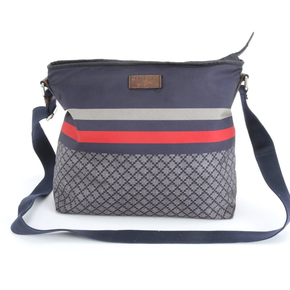 Gucci Diamante 270410 Leather Nylon Shoulder Bag Messenger Navy Men's: --- Catalog ---Category: SizeSize (HxWxD): 30cm x 33cm x 12cm / 11.81'' x 12.99'' x 4.72''Strap Length: 135cm / 53.14''Category: DesignType: Shoulder bagColor: Brown, NavyGender: MenMaterial: Leather