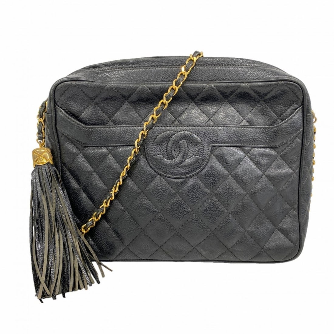 Chanel Matelassé Shoulder Bag with Chain Strap, Caviar Leather, Black, Women's: --- Catalog ---Category: SizeSize (HxWxD): 20cm x 27cm x 7cm / 7.87'' x 10.62'' x 2.75''Category: DesignType: Shoulder bagColor: BlackGender: WomenMaterial: Grained Calfskin Hardware Color: GoldCatego