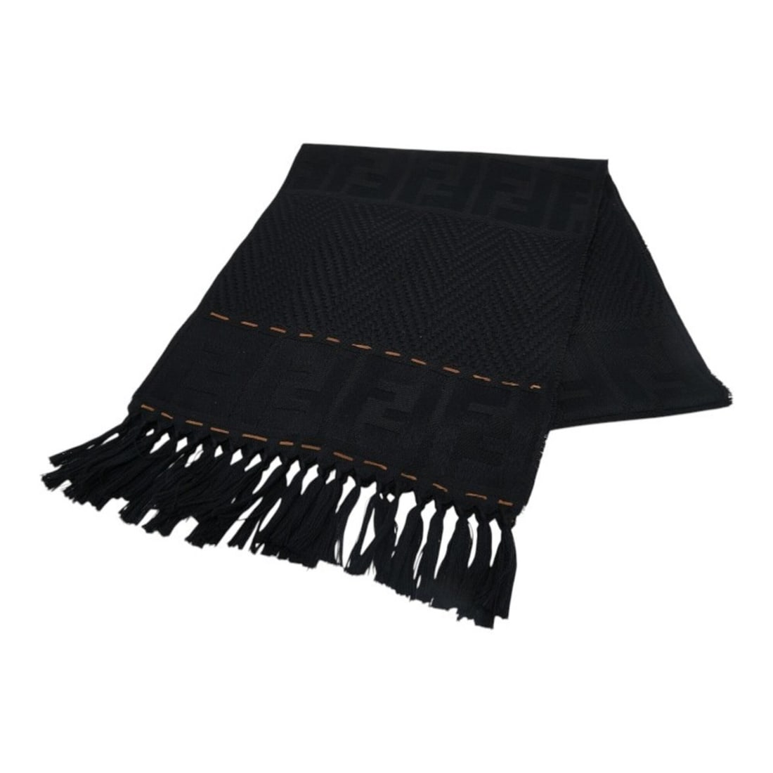 Fendi FF logo scarf, black wool, women's. (1 of 12)