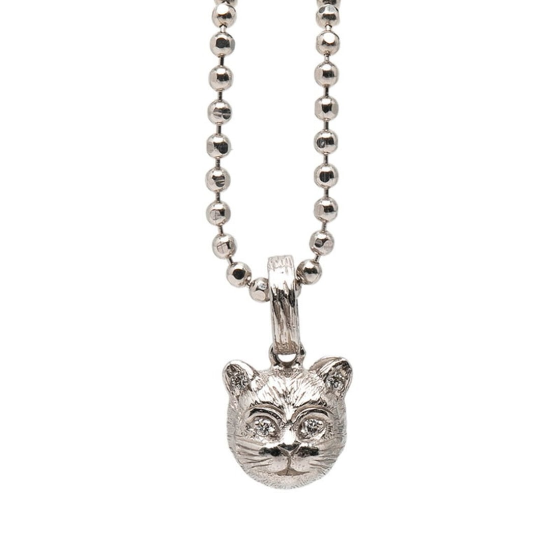 Gucci Cat Head Necklace 18KWG White Gold Diamond Women's GUCCI: --- Catalog ---Category: SizePendant Size: 6.3mm x 5.9mm / 0.24'' x 0.23''Neck Circumference: 47.5 cm / 18.7''Category: DesignColor: White goldStone: DiamondGender: WomenMaterial: White gold (18K)Neck