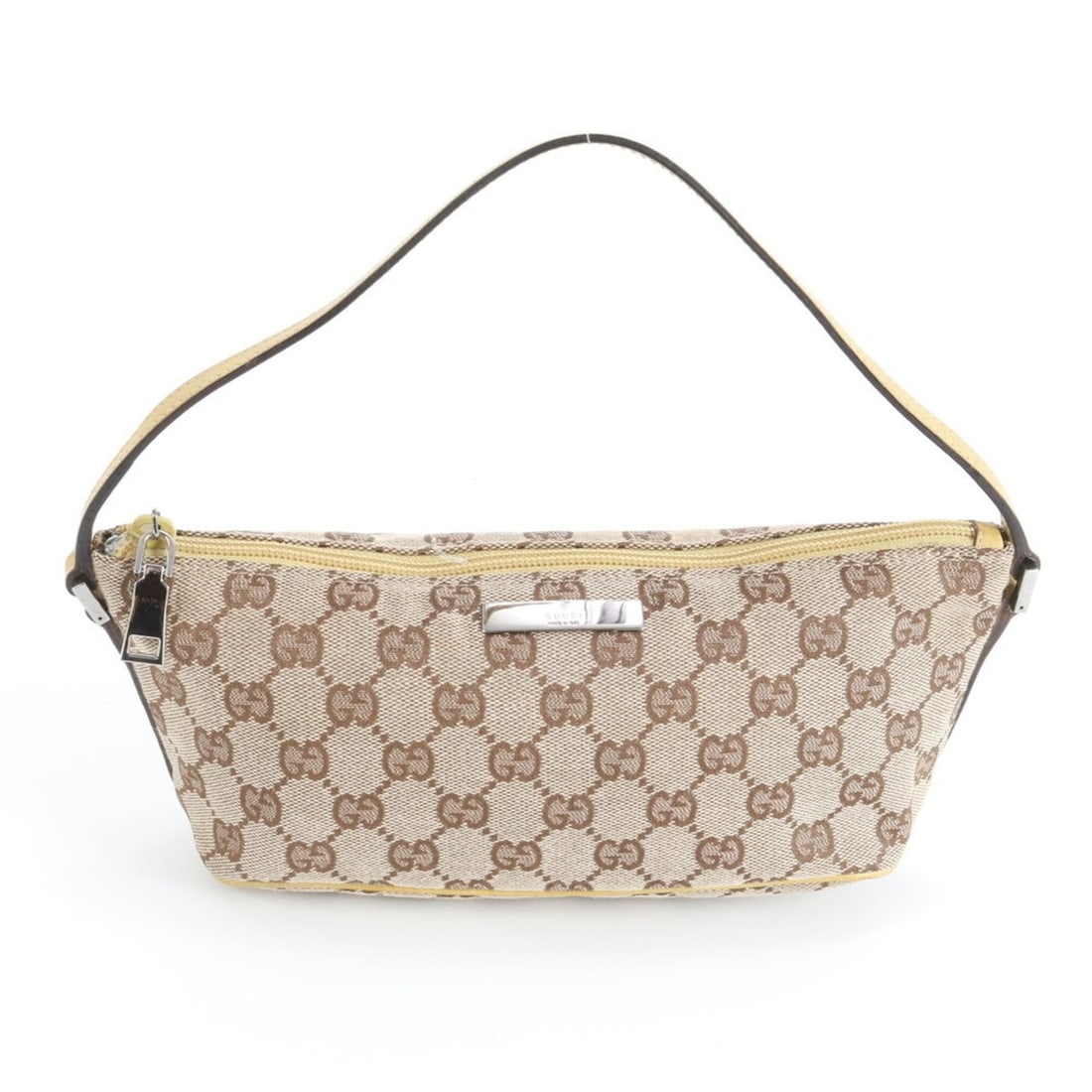 Gucci GG Canvas Accessory Pouch 07198 Leather Handbag Tote Bag for Women: --- Catalog ---Category: SizeSize (HxWxD): 10cm x 21cm x 8cm / 3.93'' x 8.26'' x 3.14''Handle Length: 42cm / 16.53''Category: DesignType: Handbag, Tote bagColor: YellowGender: WomenMaterial: GG canvas