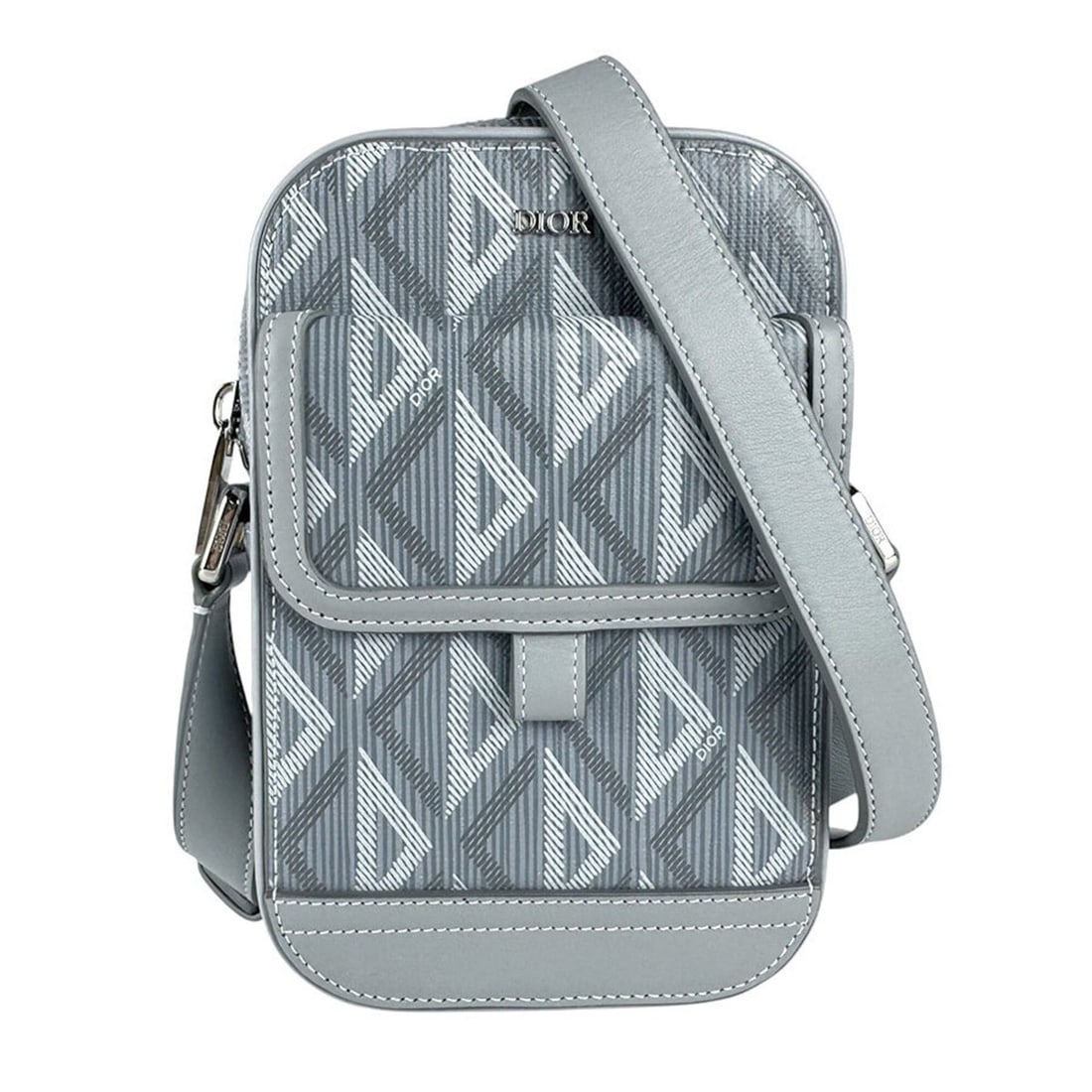 Christian Dior CD Diamond Hit The Road Vertical Shoulder Bag/Handbag/Pouch, Leather, Gray, Men's: --- Catalog ---Category: SizeSize (HxWxD): 19cm x 12cm x 4cm / 7.48'' x 4.72'' x 1.57''Category: DesignType: Shoulder bagColor: GrayGender: Men,WomenMaterial: Leather Category: GeneralBrand: Christian
