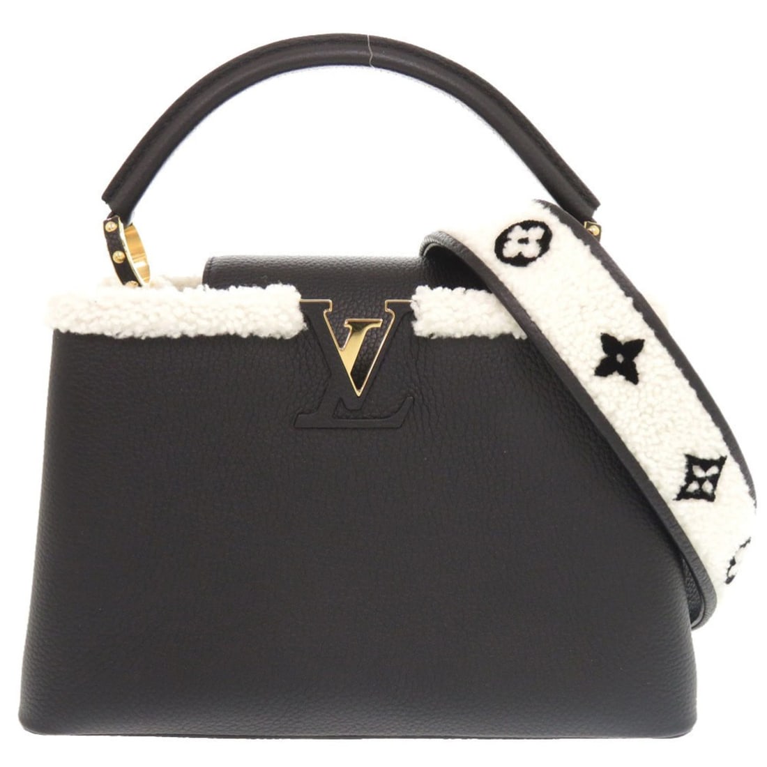 Like New Louis Vuitton Capucines MM M59073 IC Taurillon Leather Shearling Black Handbag LV 0237LOUIS: --- Catalog ---Category: SizeSize (HxWxD): 20cm x 31cm x 11cm / 7.87'' x 12.2'' x 4.33''Category: DesignType: HandbagColor: BlackGender: WomenMaterial: Leather Hardware Color: GoldLeather/Fur Type: Ta