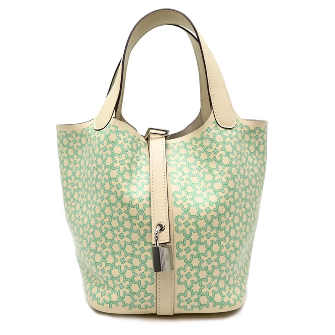 Hermes Picotin Lock PM Lucky Daisy U stamp, 2022 model, silver (palladium) hardware, women's: --- Catalog ---Category: SizeSize (HxWxD): 18.5cm x 18cm x 13.5cm / 7.28'' x 7.08'' x 5.31''Category: DesignType: HandbagColor: VertGender: WomenMaterial: Swift leather Category: GeneralBrand: Hermes-