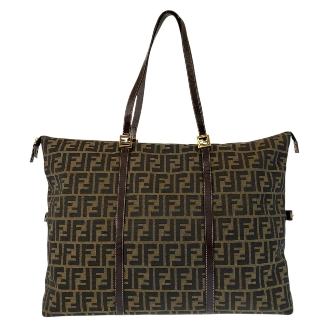 FENDI Zucca Brown Canvas Leather Tote Bag Shoulder for Women: --- Catalog ---Category: SizeSize (HxWxD): 34cm x 51cm x 14cm / 13.38'' x 20.07'' x 5.51''Category: DesignType: Shoulder bag, Tote bagColor: BrownGender: WomenMaterial: Canvas , Leather Hardware Color