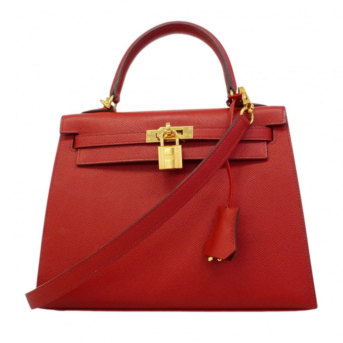 Hermes Kelly 25 Handbag, Veau Epsom Leather, Rouge Casaque, U Stamp, 2-way Bag for Women: --- Catalog ---Category: SizeSize (HxWxD): 18cm x 25cm x 9.5cm / 7.08'' x 9.84'' x 3.74''Category: DesignType: HandbagColor: Rouge casaqueGender: WomenMaterial: Epsom leather Hardware Color: GoldCateg