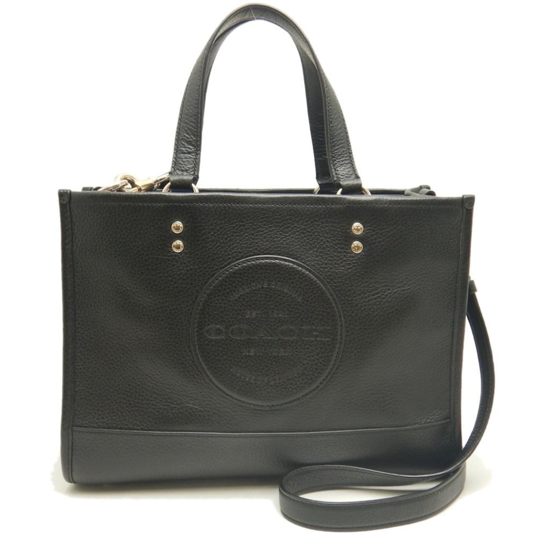 COACH Dempsey Carryall with Patch C2004 Tote Bag, Pebble Leather, Black, Women's, 253687 (1 of 20)