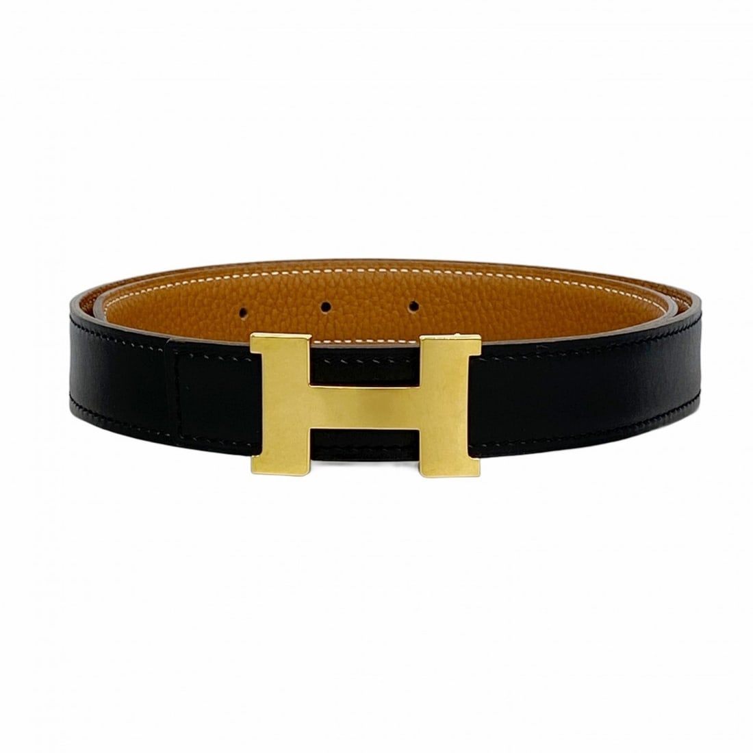 Hermes Constance Belt, Box Calf Togo Leather, Black & Gold, Women's (1 of 12)