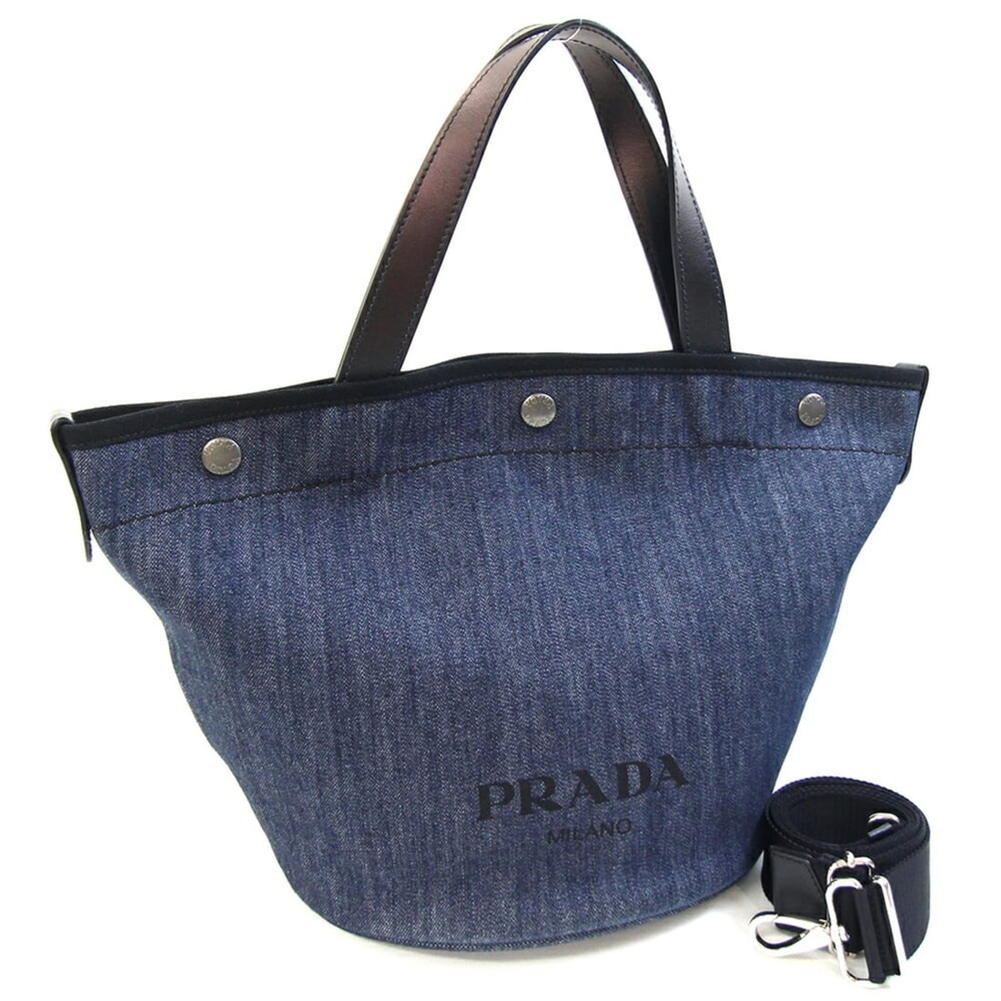 Prada Tote Bag 1BG244 Blue Black Denim Leather Shoulder Crossbody Women's PRADA: --- Catalog ---Category: SizeSize (HxWxD): 26.5cm x 42cm x 19cm / 10.43'' x 16.53'' x 7.48''Strap Length: 111cm / 43.7''Handle Length: 33cm / 12.99''Category: DesignType: Tote bagColor: Black, BlueGen