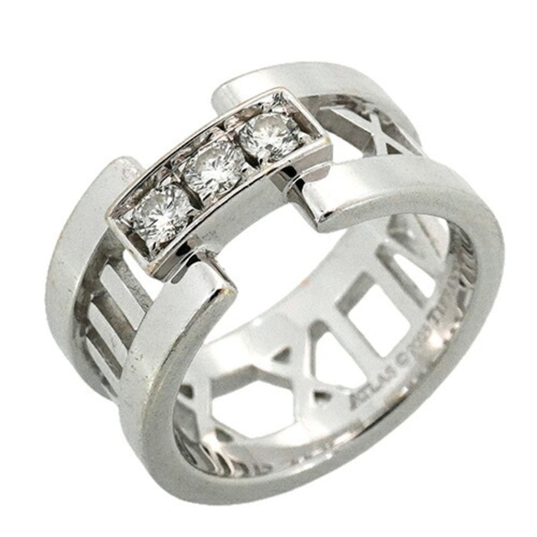 Tiffany & Co. Atlas Ring, 3PD (3 Diamonds), 18K White Gold, Size 7, Women's: --- Catalog ---Category: SizeJP Size: 7US Size: 4Category: DesignType: Band ringColor: WhiteStone: DiamondGender: WomenMaterial: White gold (18K)Category: GeneralBrand: Tiffany--- Item List ---Section