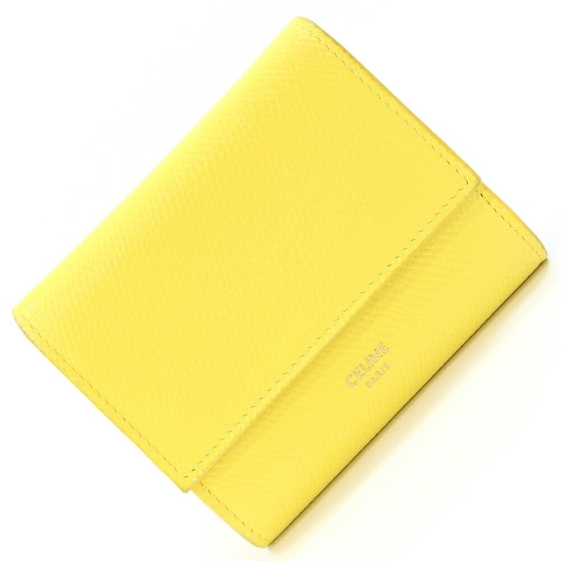 Celine Trifold Wallet 10B573GTH Yellow Grained Calf Mini Compact for Women CELINE: --- Catalog ---Category: SizeSize (HxWxD): 9cm x 10.5cm x 2.5cm / 3.54'' x 4.13'' x 0.98''Category: DesignType: Wallet (tri-fold)Color: YellowGender: WomenMaterial: Leather Leather/Fur Type: CalfskinC