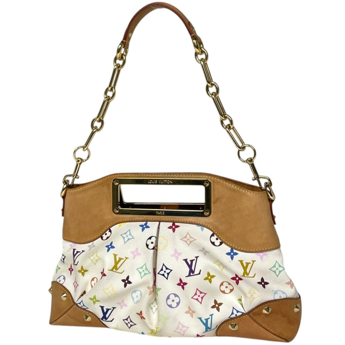Louis Vuitton Judy MM 2-Way Shoulder Bag, Chain Studded Handbag, Monogram Multicolor Blanc (White): --- Catalog ---Category: SizeSize (HxWxD): 25cm x 36cm x 9cm / 9.84'' x 14.17'' x 3.54''Category: DesignType: Handbag, Shoulder bagColor: Blanc, WhiteGender: WomenMaterial: Monogram Multicolore Catego