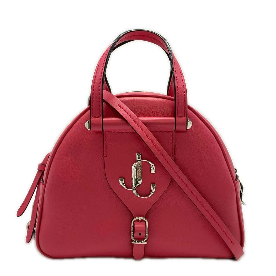 JIMMY CHOO Leather Varenne Bowling Bag - 2-way Handbag, Pink Calf Leather, Women's: --- Catalog ---Category: SizeSize (HxWxD): 19cm x 23cm x 10cm / 7.48'' x 9.05'' x 3.93''Category: DesignType: HandbagColor: PinkGender: WomenMaterial: Leather Leather/Fur Type: CalfskinCategory: Gener