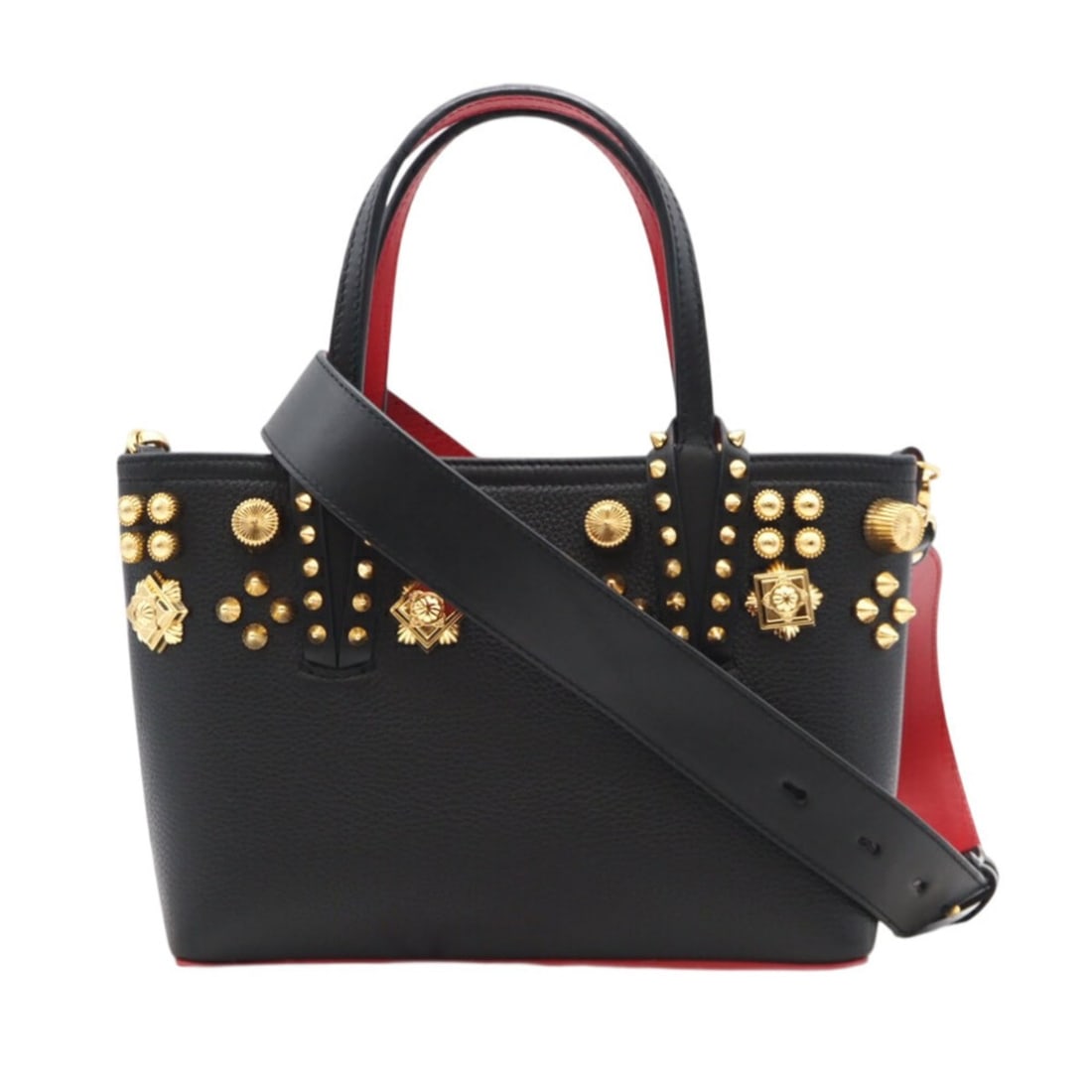 Christian Louboutin Cabata Mini Empire Spike Couronne Top Handle Bag 1225051 2-way Shoulder Black: --- Catalog ---Category: SizeSize (HxWxD): 27.5cm x 26cm x 8.5cm / 10.82'' x 10.23'' x 3.34''Category: DesignType: Shoulder bagColor: Black, Red colorGender: WomenMaterial: Leather Leather/Fur Type: C