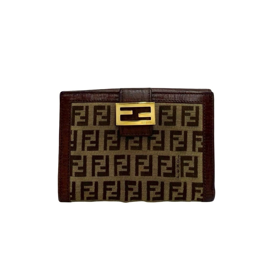 FENDI Zucchino FF pattern logo hardware canvas leather genuine bi-fold wallet brown 40691: --- Catalog ---Category: SizeSize (HxWxD): 10cm x 14cm x 2cm / 3.93'' x 5.51'' x 0.78''Category: DesignType: Wallet (bi-fold)Color: BrownGender: WomenMaterial: Canvas , Leather Category: GeneralBrand: