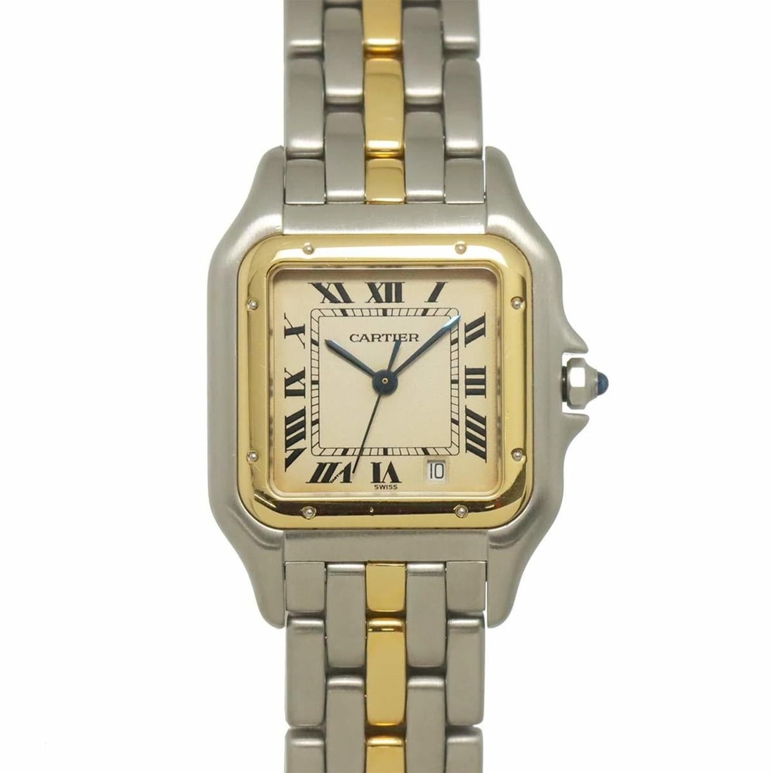 Cartier Panthère MM 1-Row 83083242 Date Two-Tone Boys' Watch Ivory YG Yellow Gold Quartz: --- Catalog ---Category: SizeWrist Size: 16.5cm / 6.49''Case Diameter: 26mm / 1.02''Category: DesignType: WristwatchGender: BoysColor (Dial): IvoryMaterial (Band): Stainless steel, Yellow goldMaterial