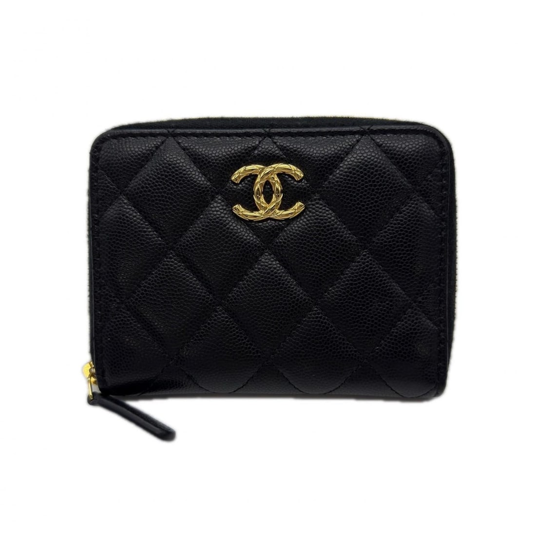 CHANEL Matelassé Coco Mark Bi-fold Wallet AP5016 - Black and Gold Caviar Leather Women's (1 of 15)