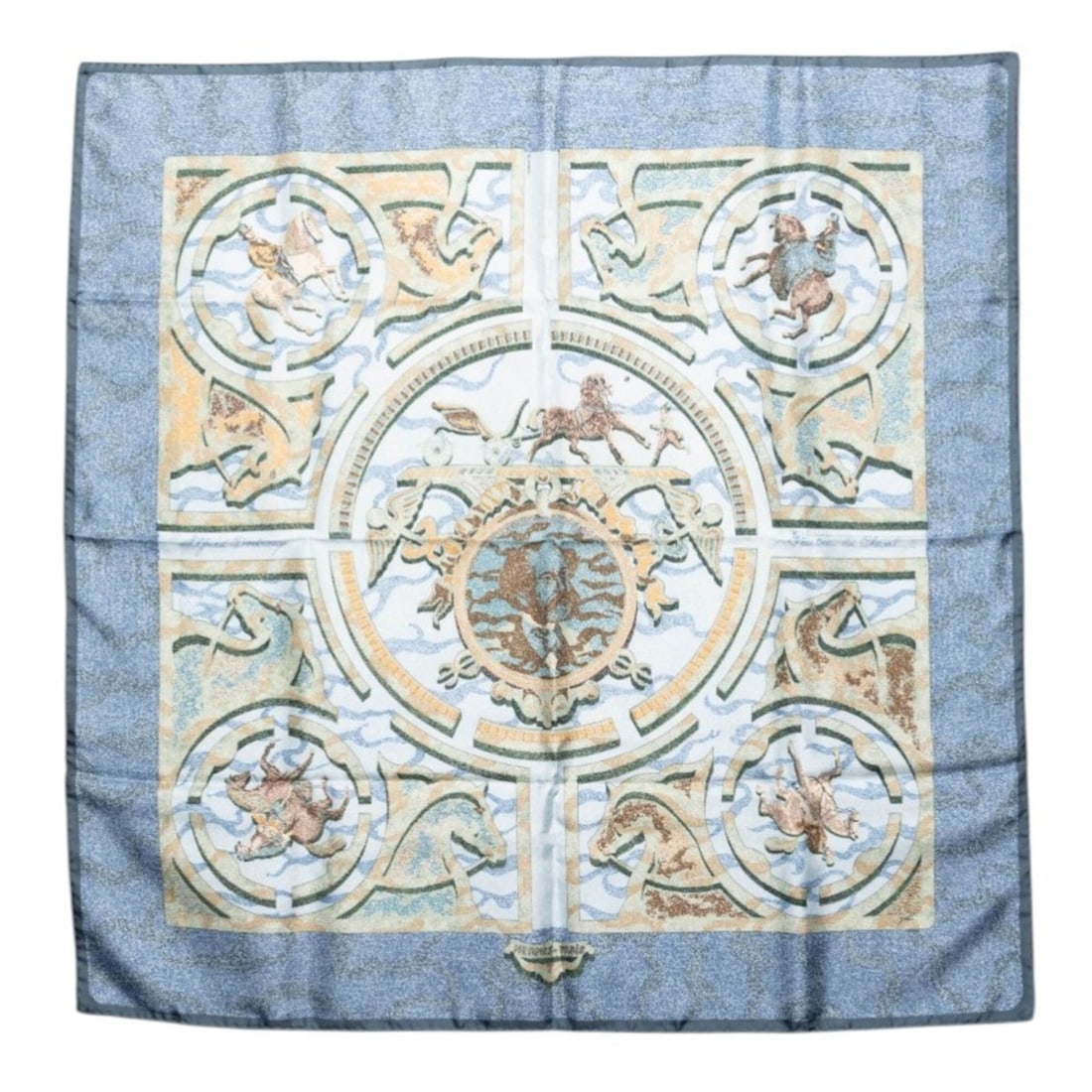 Hermes Carre 90 PEINTRE DU CHEVAL (The Painter of Horses) Scarf/Muffler, Blue/Green Tones, Silk,: --- Catalog ---Category: SizeSize (LxW): 89cm x 89cm / 35.03'' x 35.03''Category: DesignType: ScarfColor: Blue, GreenGender: WomenMaterial: Silk Category: GeneralBrand: Hermes--- Item List ---Section: