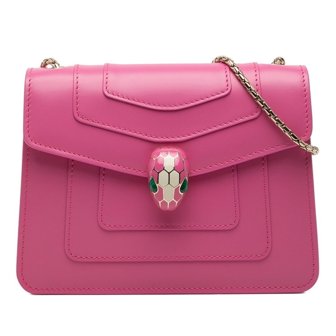 Bulgari Serpenti Forever Chain Shoulder Bag, Pink Leather, Women's BVLGARI: --- Catalog ---Category: SizeSize (HxWxD): 15cm x 20cm x 5cm / 5.9'' x 7.87'' x 1.96''Category: DesignType: Shoulder bagColor: PinkGender: WomenMaterial: Leather Category: GeneralBrand: Bvlgari--- Ite