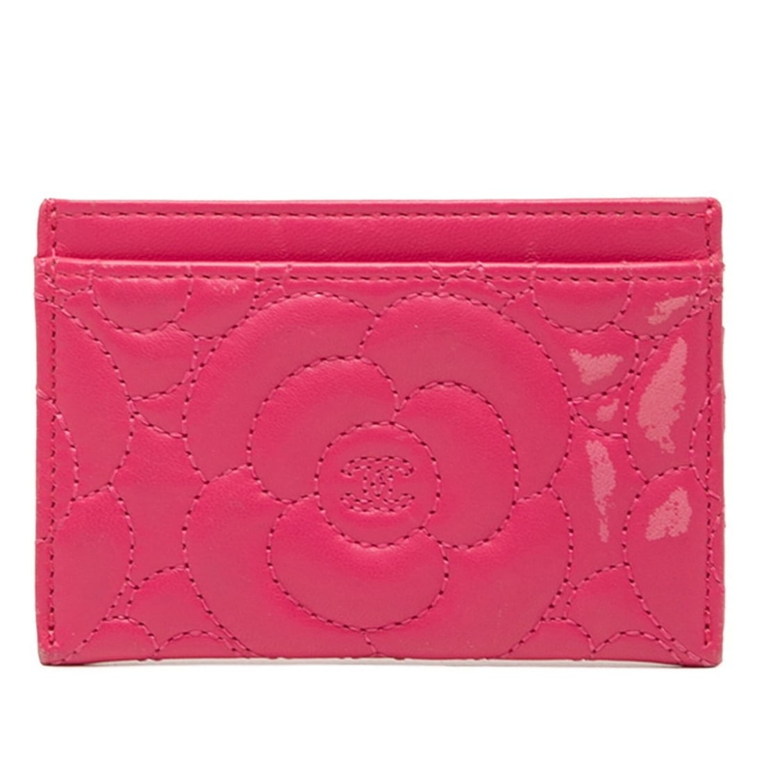 Chanel Camellia Business Card Holder/Card Case/Pass Case, Pink Lambskin, Women's CHANEL: --- Catalog ---Category: DesignType: Card caseColor: PinkGender: WomenMaterial: Leather Leather/Fur Type: LambskinCategory: GeneralBrand: ChanelCategory: Physical PropertiesSize (HxWxD): 7.5cm x 11cm