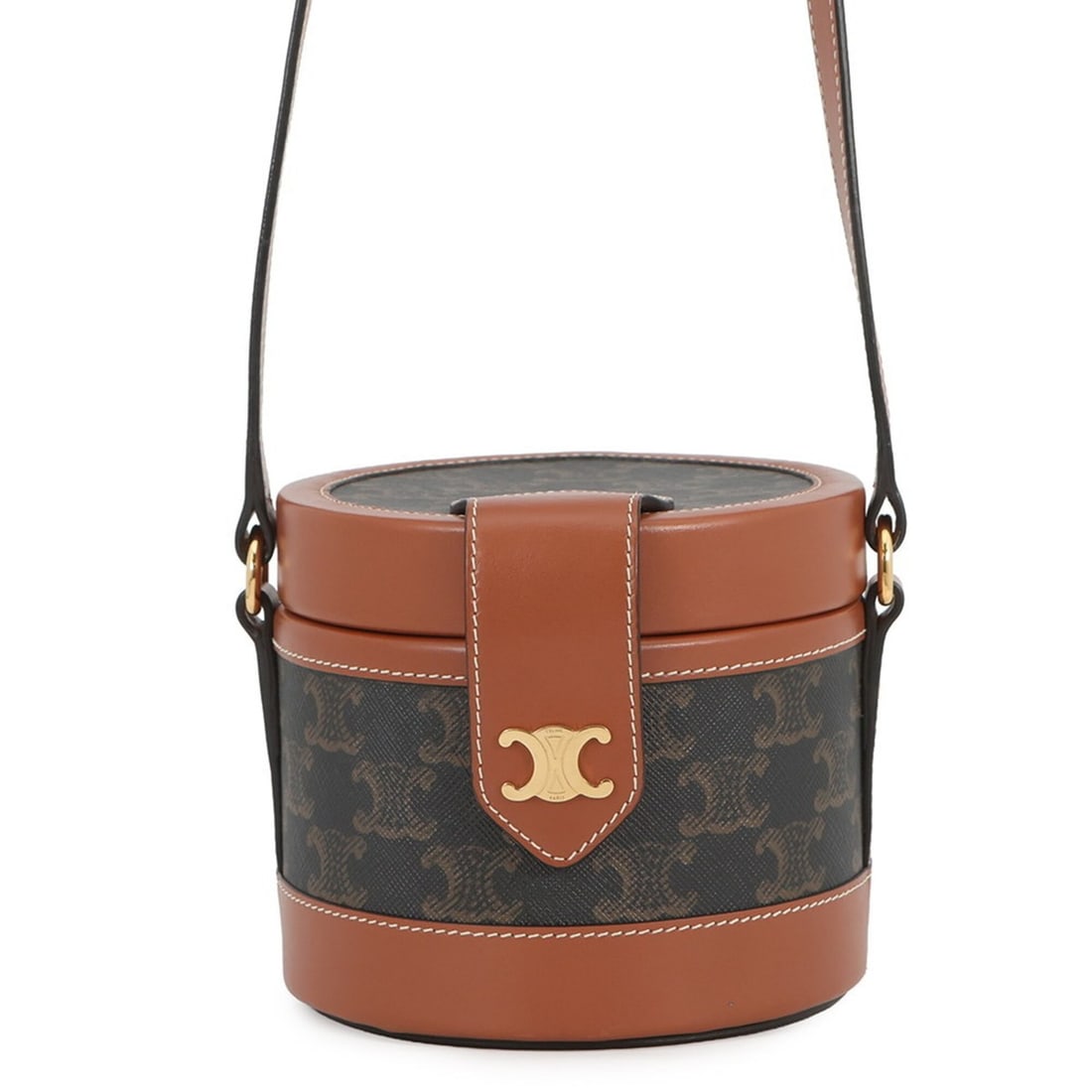 Celine Triomphe Tambour Small Leather Shoulder Bag 195642 CELINE Brown Handbag Women's: --- Catalog ---Category: SizeSize (HxWxD): 11.5cm x 13cm x 13.5cm / 4.52'' x 5.11'' x 5.31''Category: DesignType: Handbag, Shoulder bagColor: BrownGender: WomenMaterial: PVC , Leather Category: Genera